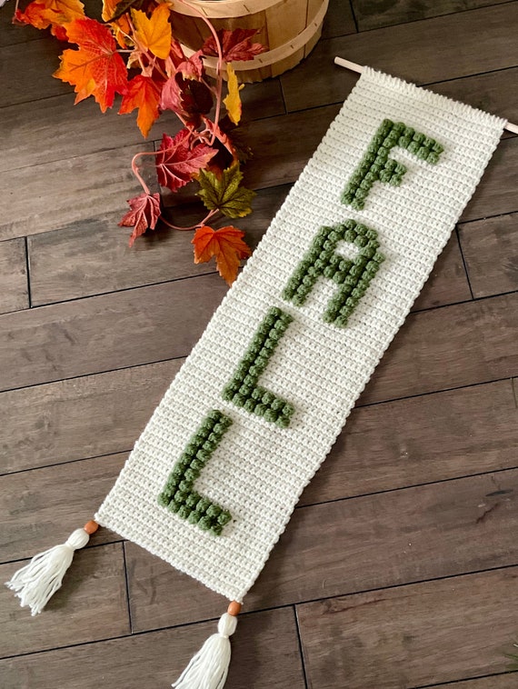 FALL Crochet Pattern Wall Hanging Crochet Fall Word DIY Farmhouse Home Decor Bobble Crochet Pattern Thanksgiving Fall Door Hanger Halloween