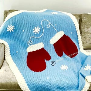 Christmas Crochet Blanket Pattern Snowflake Mitten Pattern Winter Crochet Pattern DIY Home Snowflake Throw Pattern Afghan Pattern Bobble