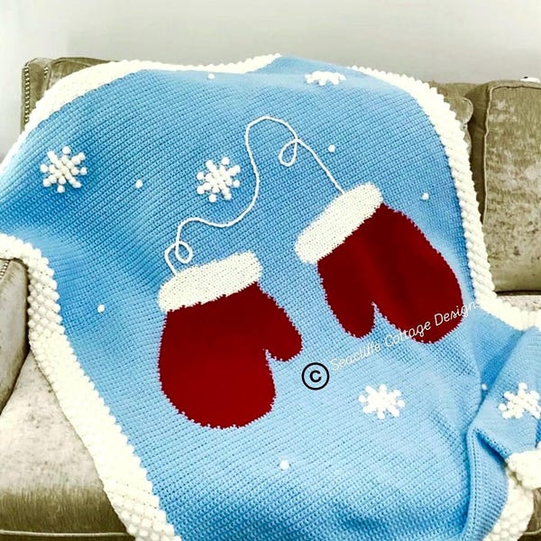 Christmas Crochet Blanket Pattern Snowflake Mitten Pattern Winter Crochet Pattern DIY Home Snowflake Throw Pattern Afghan Pattern Bobble