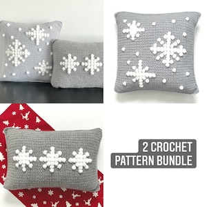 Christmas Crochet Bundle Pillow Pattern 2 Snowflake Crochet Pillow Pattern DIY Farmhouse Winter Cushion Pattern Let It Snow Day Bobble