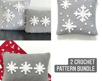 Christmas Crochet Bundle Pillow Pattern 2 Snowflake Crochet Pillow Pattern DIY Farmhouse Winter Cushion Pattern Let It Snow Day Bobble