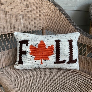 FALL Crochet Pillow Pattern Crochet Pillow Fall Word DIY Farmhouse Home Decor Leaf Crochet Cushion Thanksgiving Intarsia Autumn Season image 4