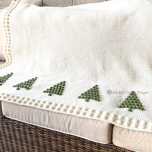Crochet Pattern Blanket Christmas Pine Tree Crochet DIY Cottage Cabin Home Decor Throw Afghan Pattern Winter Intarsia Bobble Woodland Forest image 6