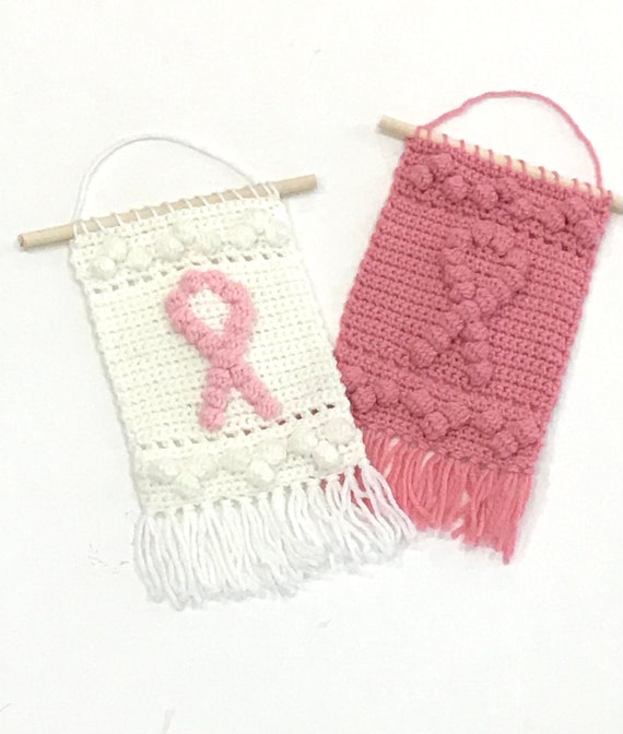 Crochet Pattern Mini Wall Hanging Bobble Wall Hanging Boho Cancer Awareness Ribbon Crochet Banner Crochet DIY Decoration Home Nurse Pattern