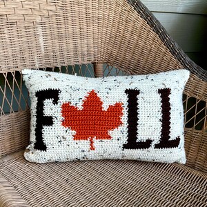 FALL Crochet Pillow Pattern Crochet Pillow Fall Word DIY Farmhouse Home Decor Leaf Crochet Cushion Thanksgiving Intarsia Autumn Season image 2