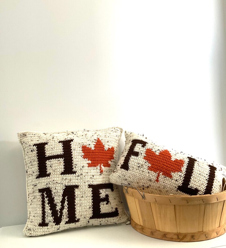 FALL Crochet Pillow Pattern Crochet Pillow Fall Word DIY Farmhouse Home Decor Leaf Crochet Cushion Thanksgiving Intarsia Autumn Season image 5