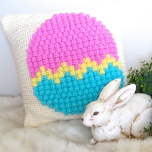 Pâques Crochet Modèle Oeuf de Pâques Oreiller Crochet Coussin Crochet DIY Décoration Oreiller Ferme Décor à la maison Pépinière Oreiller Printemps Modèle image 1