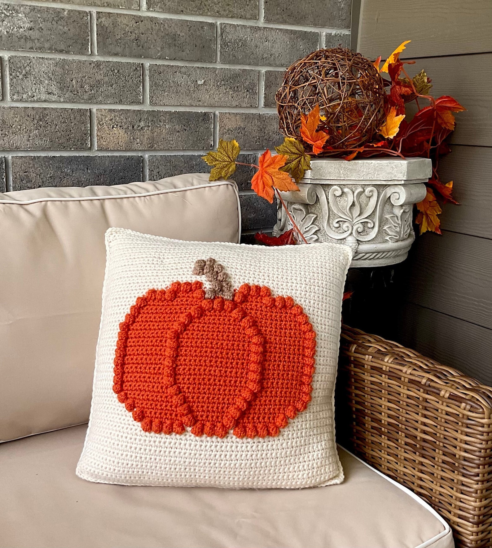 Pumpkin Crochet Pillow Pattern Fall Crochet Bobble Pumpkin Etsy