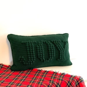 Christmas Crochet Pillow Pattern JOY Crochet Pillow DIY Farmhouse Home Decor Word Crochet Cushion Pattern Holiday Bobble Winter Lumbar JOY image 5