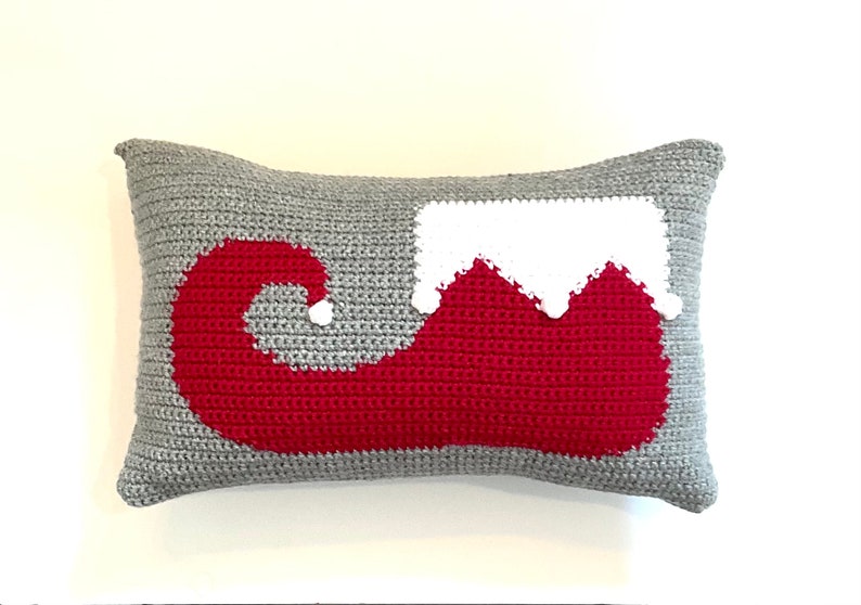 Christmas Crochet Pillow Pattern Crochet Pillow Elf DIY Farmhouse Home Decor Santa Helper Crochet Cushion Pattern Intarsia Holiday Bobble image 7