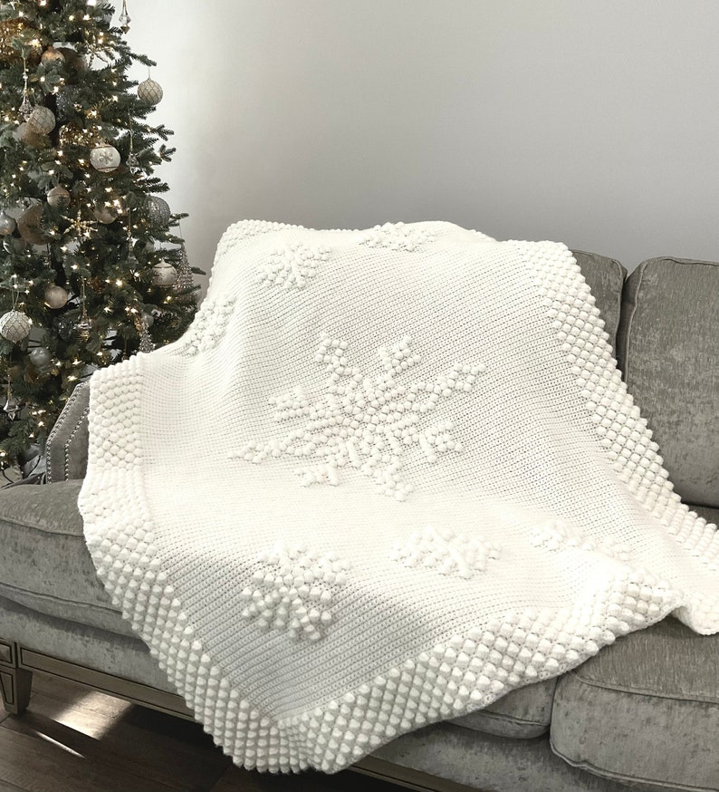 Christmas Crochet Blanket Pattern Snowflake Let It Snow Winter Crochet DIY Farmhouse Home Throw Afghan Pattern Cottage Christmas Bobble image 2
