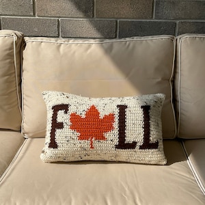 FALL Crochet Pillow Pattern Crochet Pillow Fall Word DIY Farmhouse Home Decor Leaf Crochet Cushion Thanksgiving Intarsia Autumn Season image 3