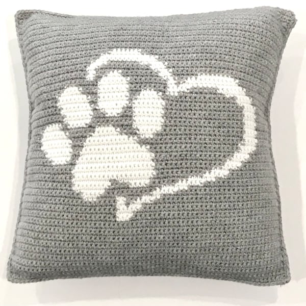 Pfotenabdruck häkeln Kissen Muster Häkelkissen Love My Dog Mama Haustier Liebhaber Katzenmama DIY Bauernhaus Home Decor Modern Häkelkissen Muster