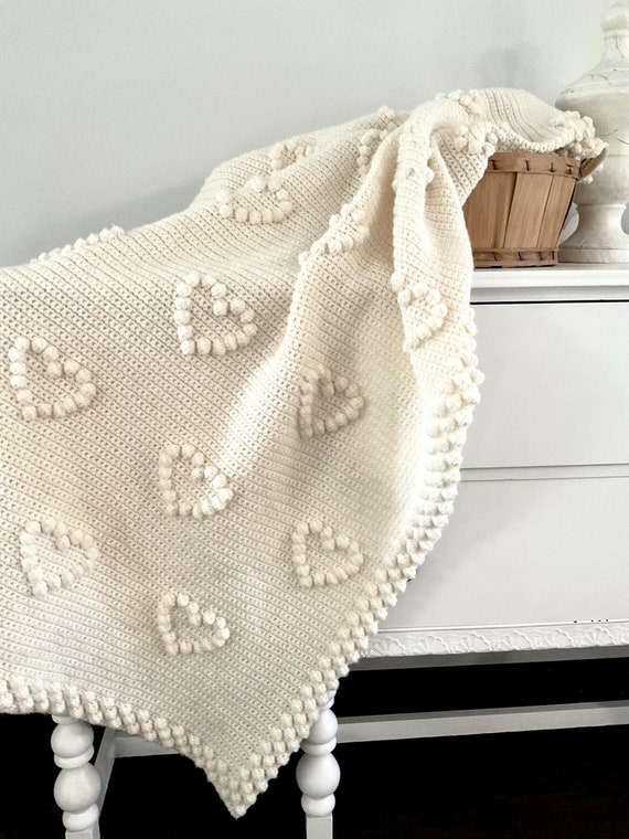 Crochet Blanket Pattern Heart Blanket Pattern DIY Valentine Crochet Afghan Bobble Heart Modern Love Hearts Christmas Throw Blanket Pattern