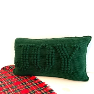 Christmas Crochet Pillow Pattern JOY Crochet Pillow DIY Farmhouse Home Decor Word Crochet Cushion Pattern Holiday Bobble Winter Lumbar JOY image 3