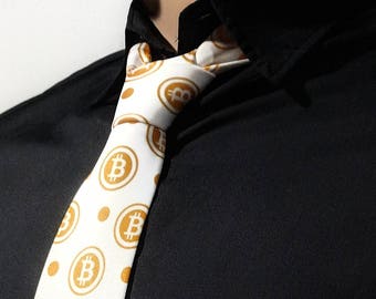 Cravatta con logo Bitcoin: cravatta in poliestere con criptovalute