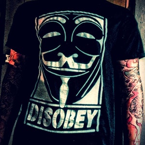 Anonymous Disobey V for Vendetta T shirt black. All sizes