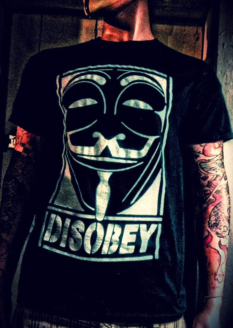 thumbnail image 2 of Anonymous Mask T-Shirt - Freedom Over Fear - Vendetta Disobey Graphic Tee (Unisex) 2 of 3
