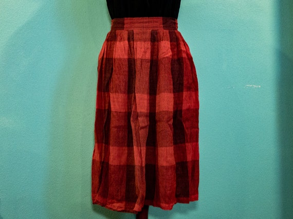 Vintage Red Plaid Mid-Length Skirt with Pockets b… - image 9