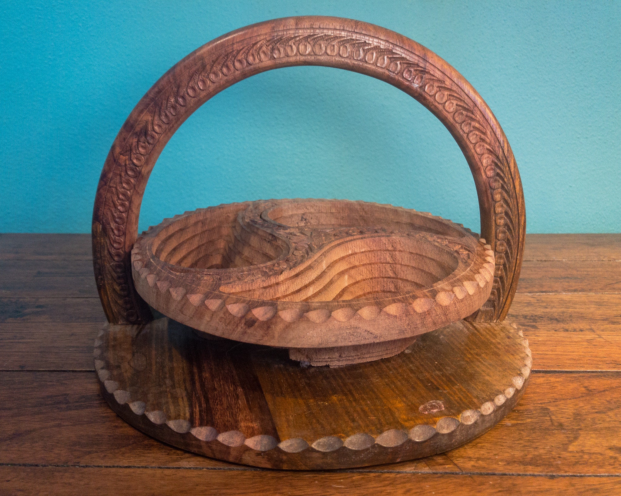 Vintage Collapsible Wood Basket/fold Flat/accordion/hand Carved Wooden  Fruit/bread Basket/handmade/decor/gift/farmhouse/woodcrafts 