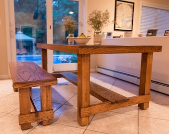 Custom Oak Dining Table w/ Matching Bench