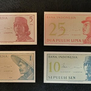 Indonesian Banknotes - Crisp Uncirculated - 1,5,10,25 Sen
