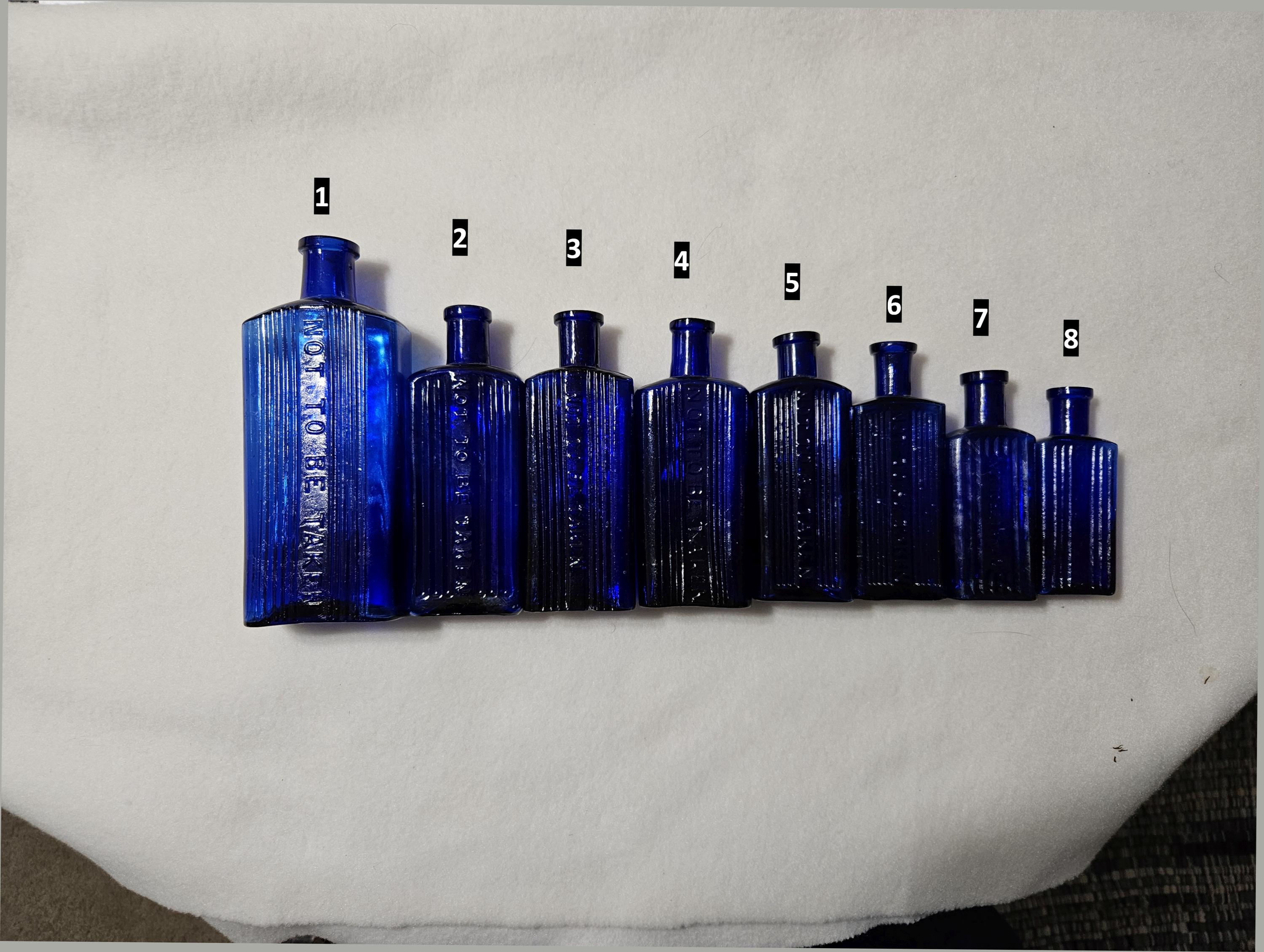 Rectangular Cobalt Blue Poison Bottles  Victorian or Edwardian England "Not to be Taken"