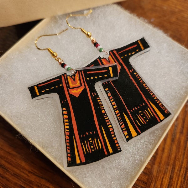 Palestinian thobe (dress) earrings for Gaza