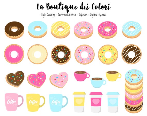60 Doughnut Clipart, Cute Digital illustrations PNG, donuts and coffee sweets, food Clip art, Planner Stickers Commercial Use Il_570xn