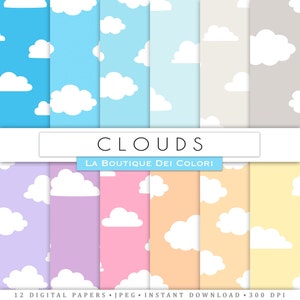 Cloudy Sky Digital Paper - Clouds, Sunset, Rain, blue, pink, gray, sun rise,sunny Scrapbook Papers Pack - Sky Seamless Backgrounds Patterns
