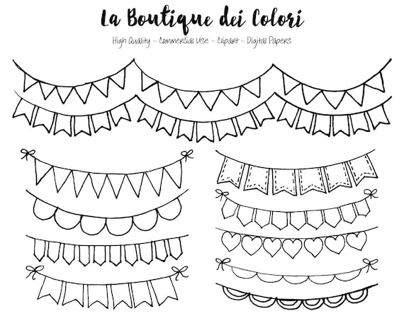 Hand Drawn Bunting Banners Doodle Digital Clip Art Party Clipart