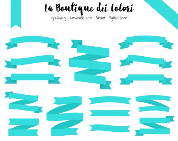 Turquoise Ribbon Banners Clip Art Wedding Tag Label Frame Blue