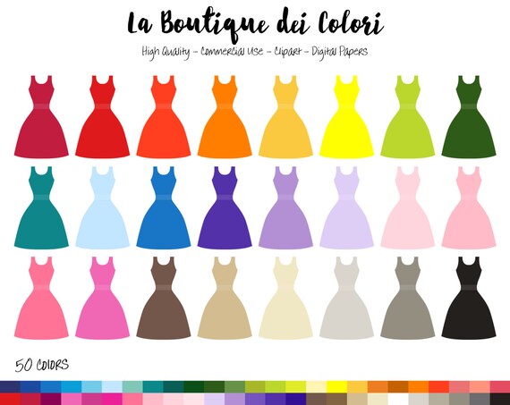 50 Evening Dress Clipart, Digital illustrations PNG, Long wedding dresses Clip art, Party fashion clothes Planner Stickers Commercial Use Il_570xn