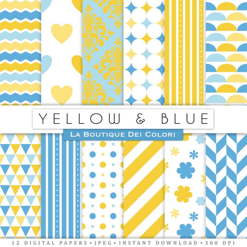 Blue and Yellow Digital Paper Pack Digital yellow blue paper | Etsy