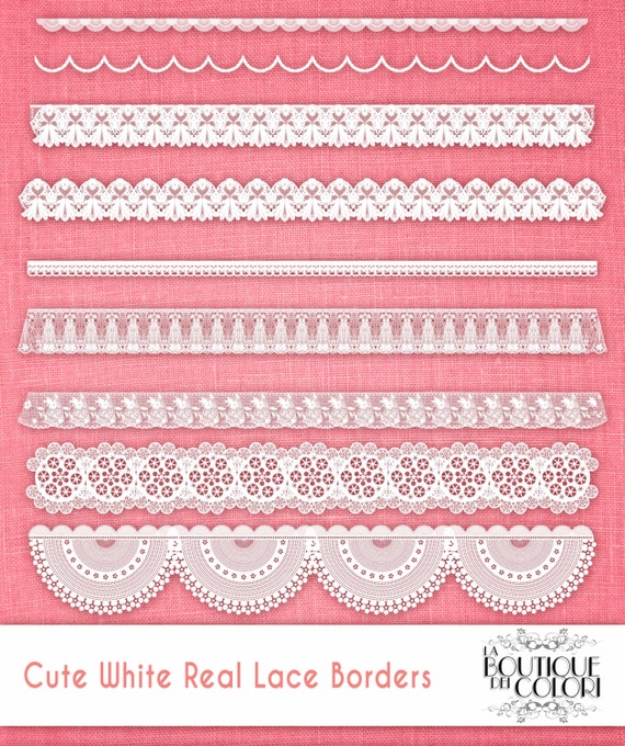 Lace Borders Clip Art Set // Beautiful Vintage Lace Ribbon Clipart //  Scrapbooking // Digital Download // Vector PNG Files // Commercial Use 