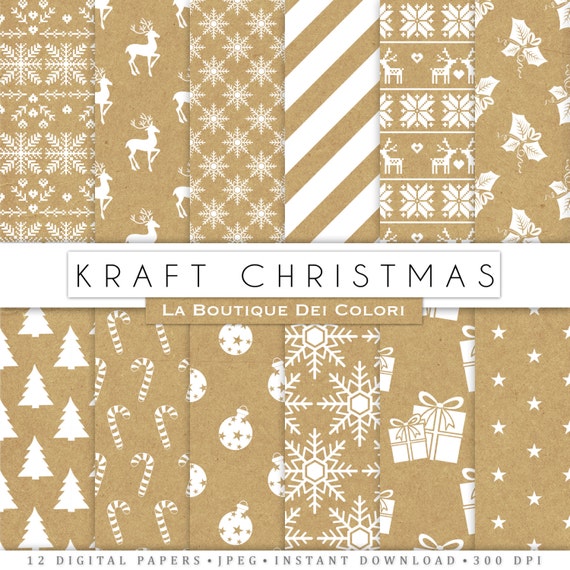 Commercial Use White Kraft Christmas Christmas Digital Paper Shabby Vintage Backgrounds Patterns Printables
