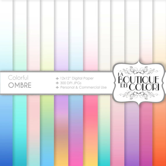 Pastel Ombre digital paper. Gradient digital papers: Soft Ombre background scrapbooking, printables, Commercial Use. pink blue green Il_570xn