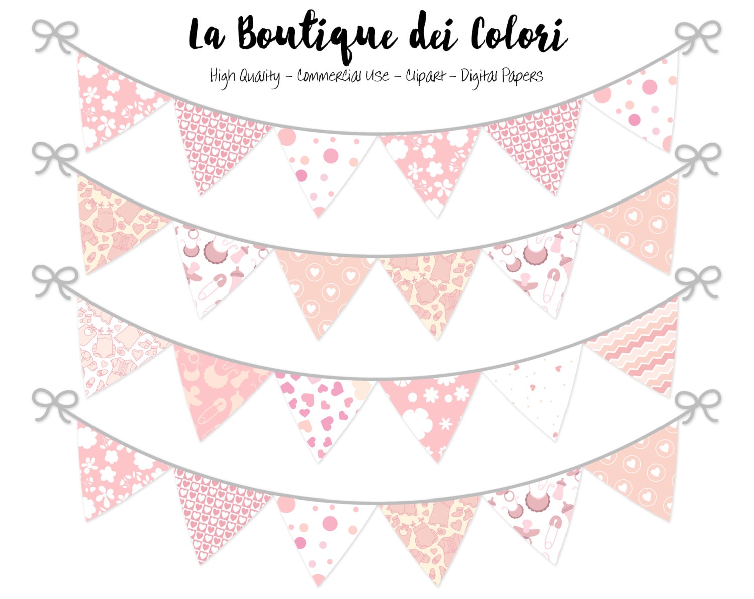 Baby Girl Bunting Banners Party Flags Clipart Cute Pennant Etsy