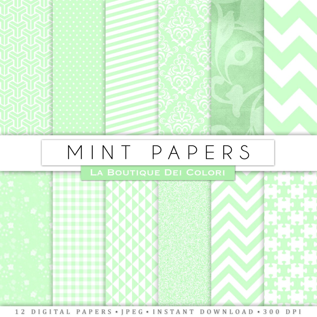 Mint Green and White Printable Digital Paper Pack Instant Etsy