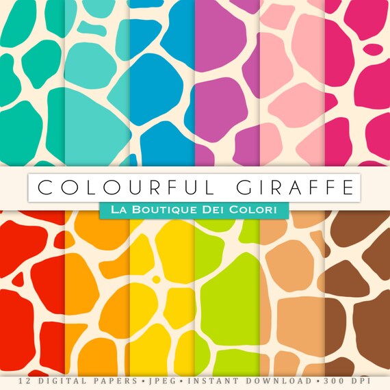 Giraffe digital paper in rainbow, and brown giraffe pattern animal print clipart Commercial Use Red Green Pink Blue Yellow Purple. Il_570xn