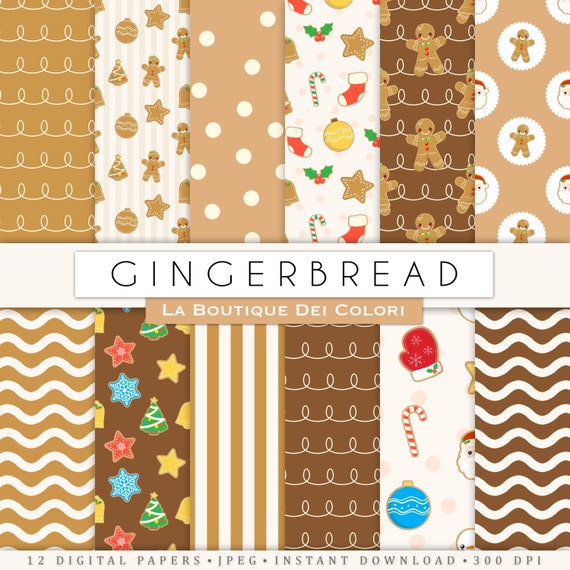 Gingerbread Man digital paper, background, seamless pattern, Scrapbook, cookies, biscuits, Christmas baking, for Commercial Use Il_570xn