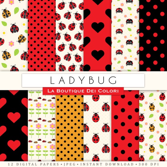 Lady Bug / Lady Bird Insect Red and Black LadyBug Digital Paper /  Backgrounds