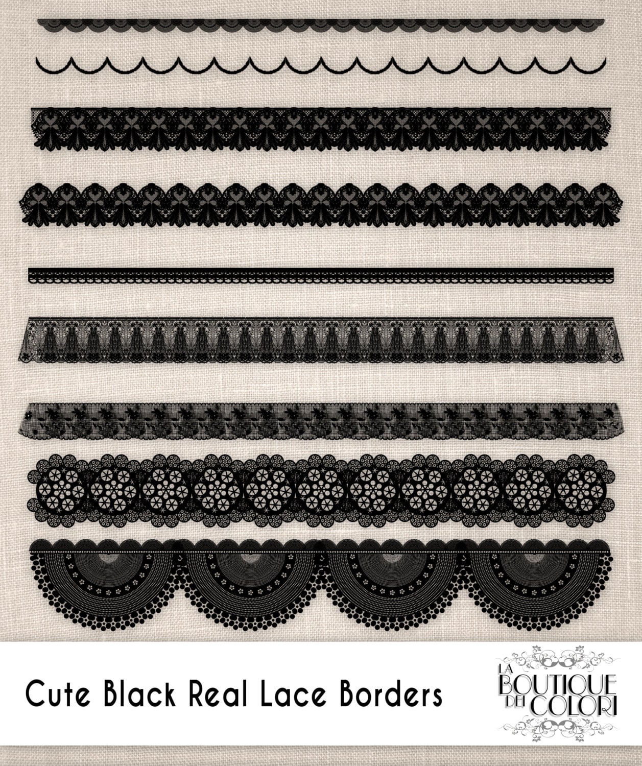 Lace Border Clip Art, Digital Clipart, Lace Digital Clipart, Black
