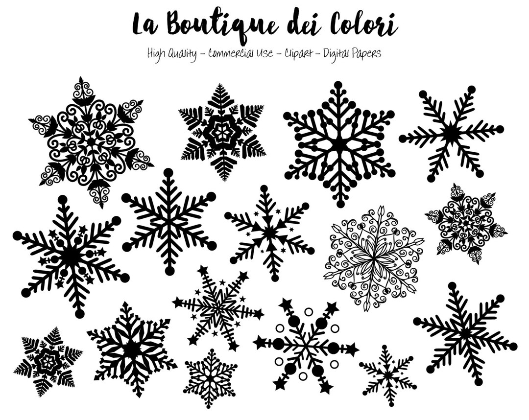 White snowflakes clipart, Black snowflake clip art, Winter holiday clipart