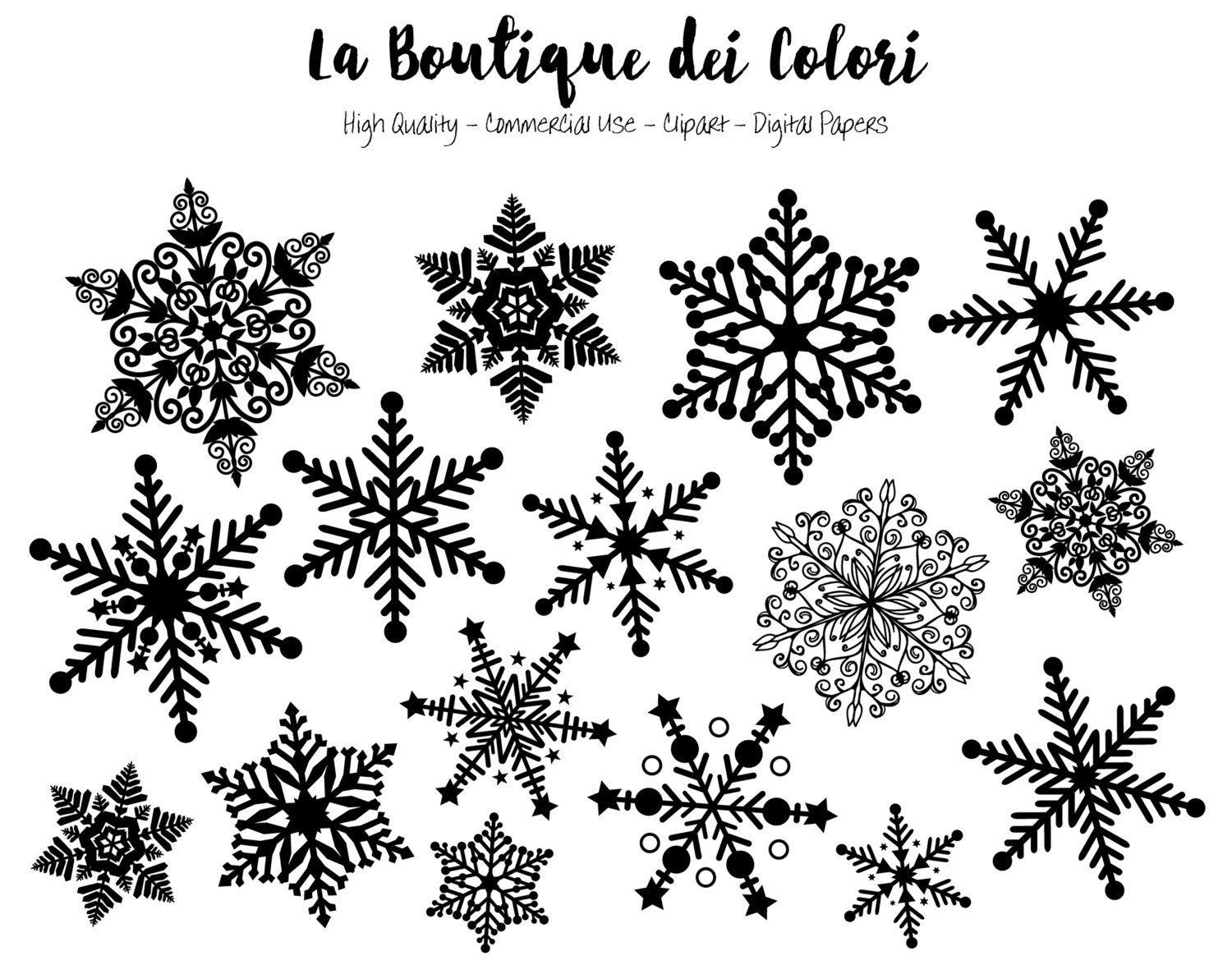 Flocon De Neige Dessin Noir Et Blanc Clipart de flocon de neige noir et blanc Mignon graphiques - Etsy Canada