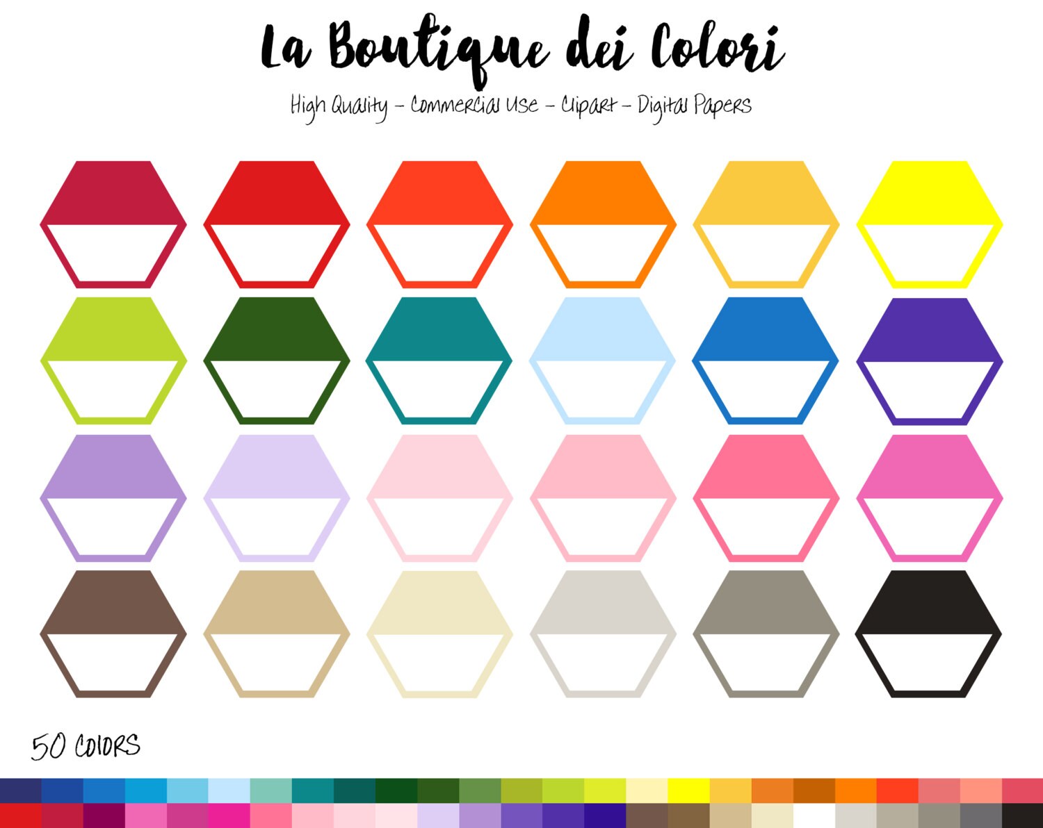Planner Stickers Commercial Use 50 Rainbow Half Hexagon Frame Clipart Banners illustrations PNG honeycomb shape tag label Clip art