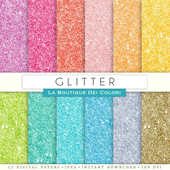 Glitter Digital Paper. Rainbow, Gold and Silver Glitter Digital Papers:  Scrapbooking, Printables, Cards, Commercial Use. Pink, Blue. 