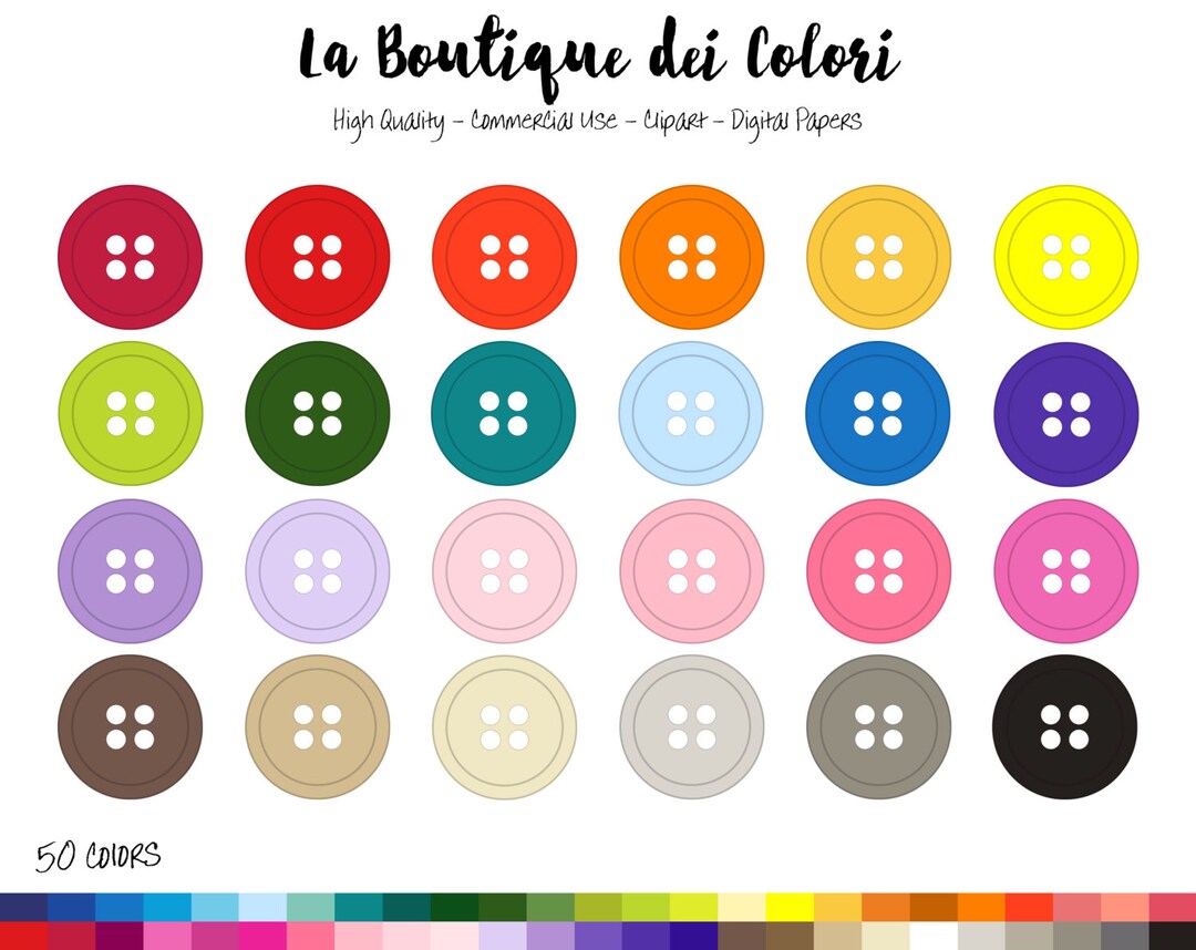50 Rainbow Buttons Clip Art, Sewing Digital Illustrations PNG, Cute
