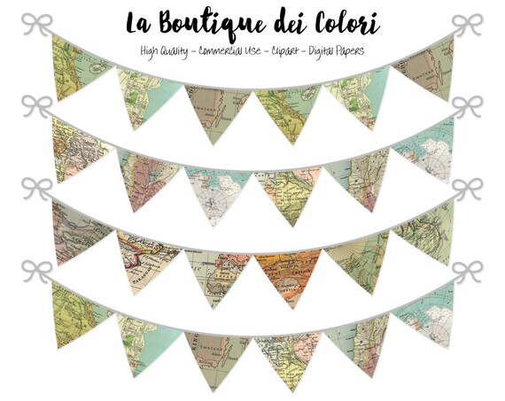 world maps bunting banners