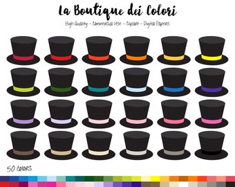 50 Rainbow Party Top Hat Clip art, Digital Graphics PNG, colorful Magicians hats Planner Stickers Clipart graphics, Commercial Use
